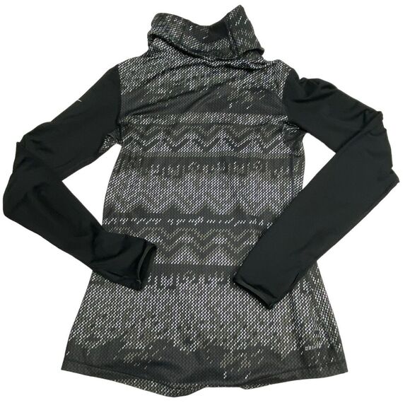 Nike Pro Top Womens Medium Black Aztec Thumb Holes Dri Fit Turtleneck Logo - Picture 1 of 8